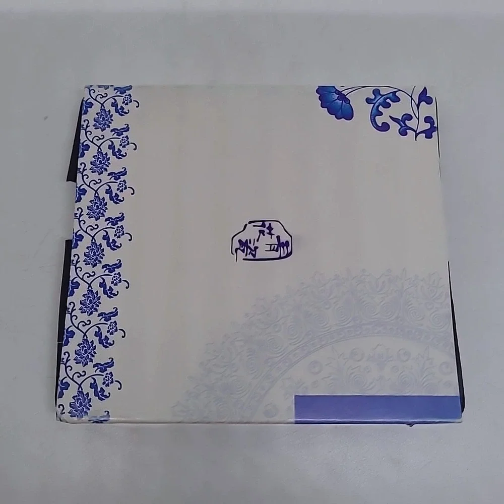 Blue White Porcelain Keychain Silver Tone Floral Chinese Character Box